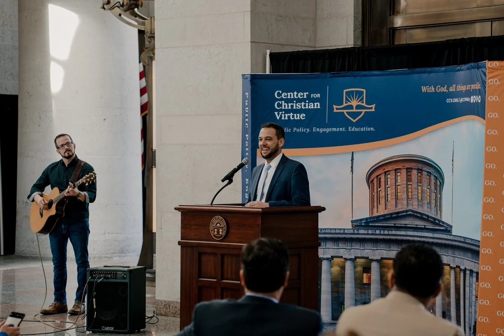 Aaron Baer, CCV president, at the podium