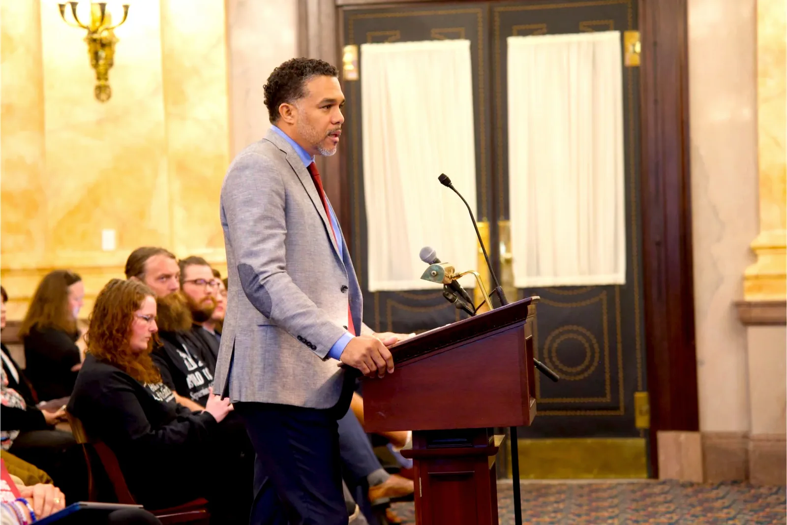 David Mahan giving testimony to a committee at the Ohio Statehouse